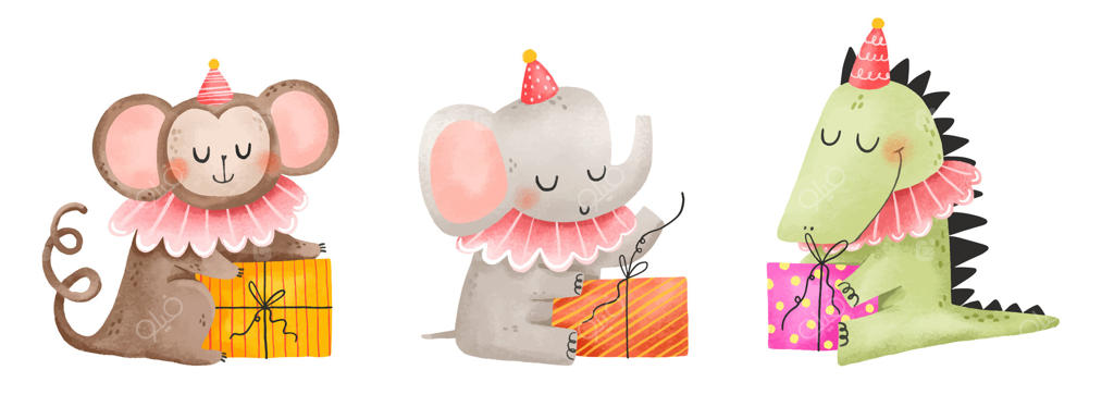 میمون، فیل و تمساح همراه با هدیه؛ تبریک تولد