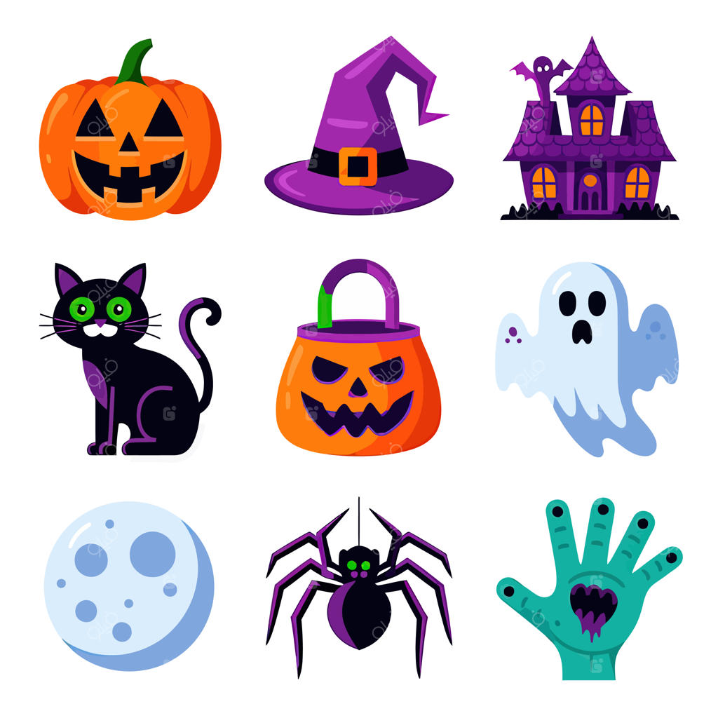 تصویرسازی وکتور دوبعدی طرح تیشرت هالووین شامل کاراکتر روح و شمع‌های داخل کدو تنبل حکاکی‌شده