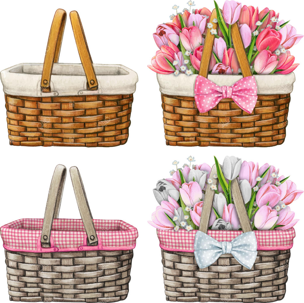 سبد آبرنگی با دسته گل رنگارنگ