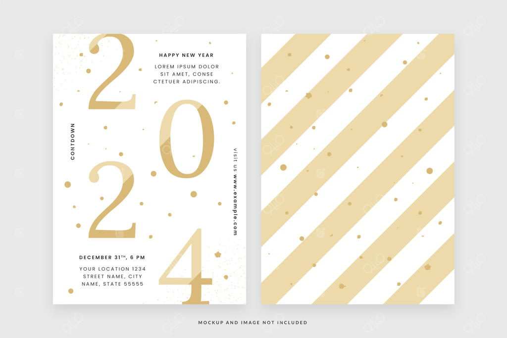 الگوی پوستر جشن سال نو با تم سفید و طلایی در قالب وکتور