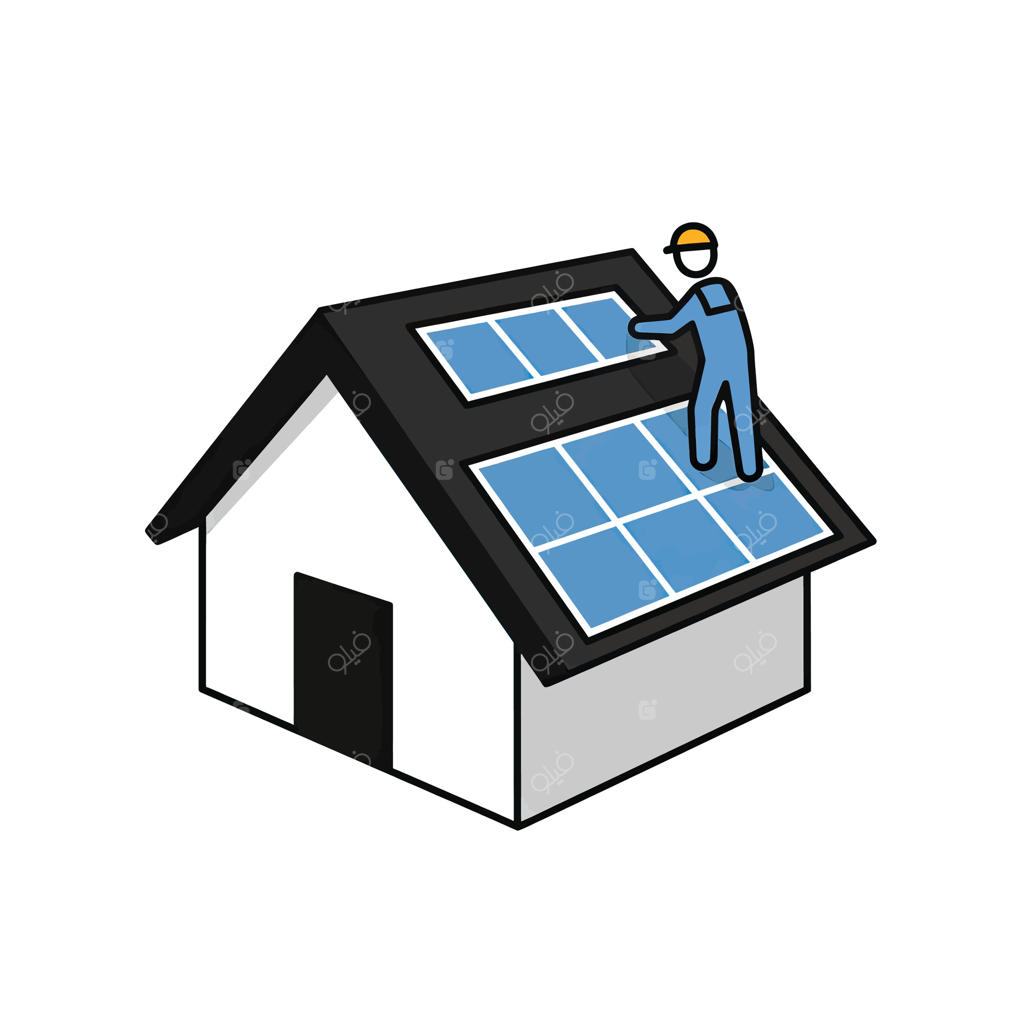 مردی روی پشت بام خانه‌ای با پانل‌های خورشیدی ایستاده است