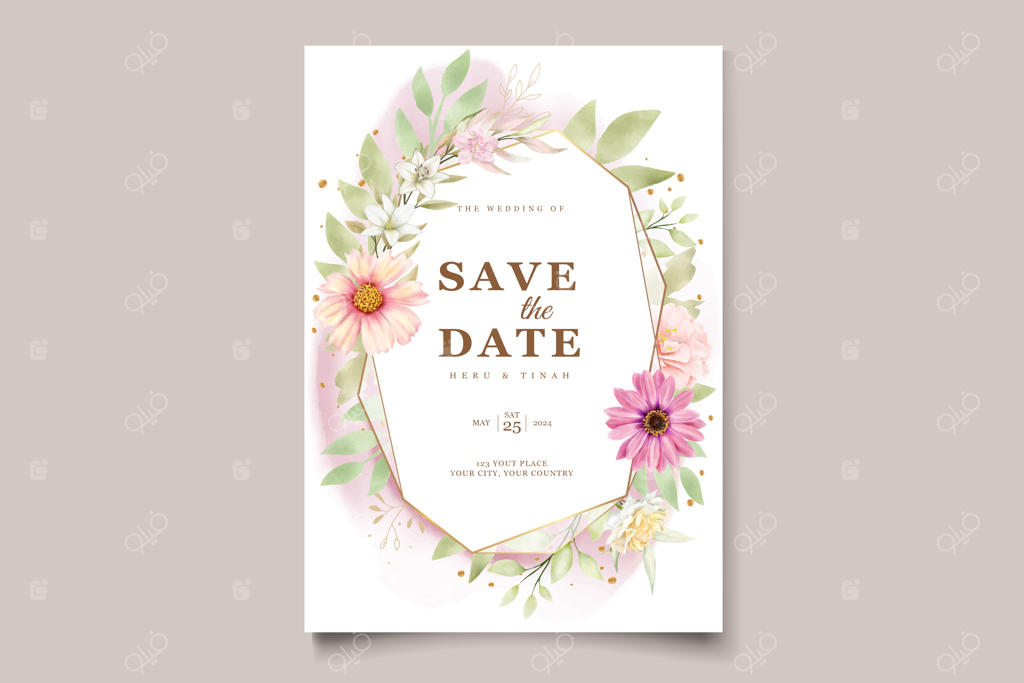 کارت دعوت عروسی با طرح گل داوودی آبرنگی