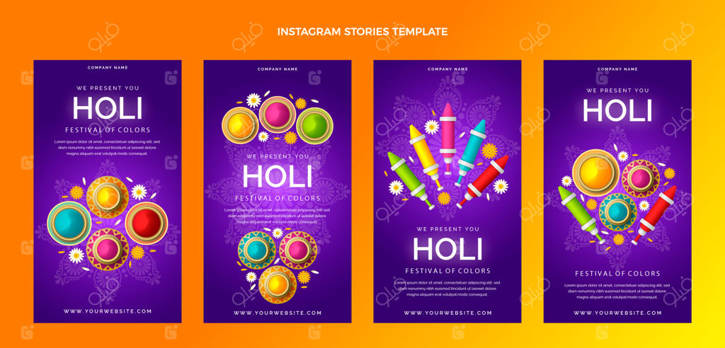 مجموعه استوری اینستاگرام هولی با گرادیان رنگی