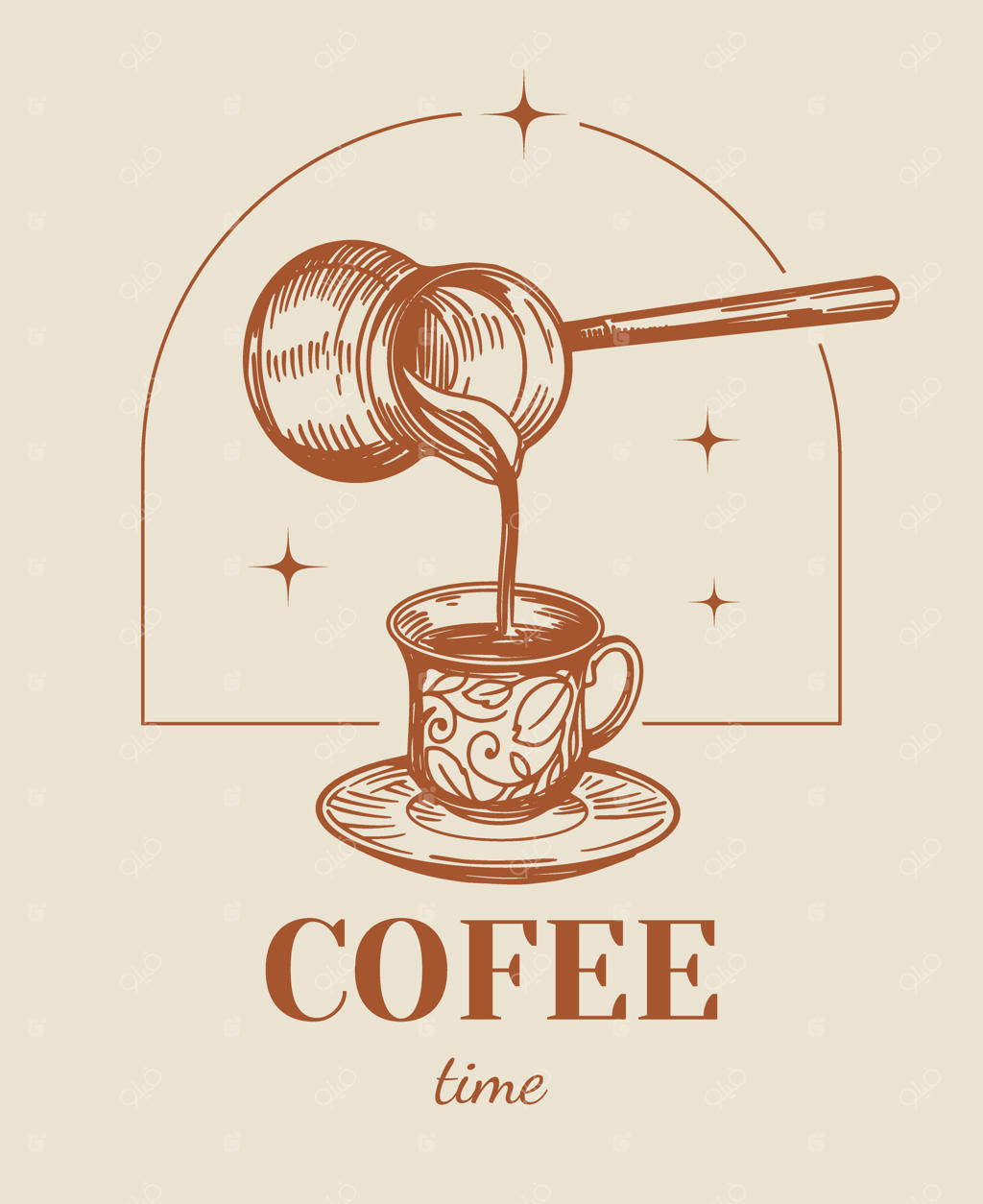 وکتور طرح دستی ریختن قهوه سیاه از جذوه به فنجان