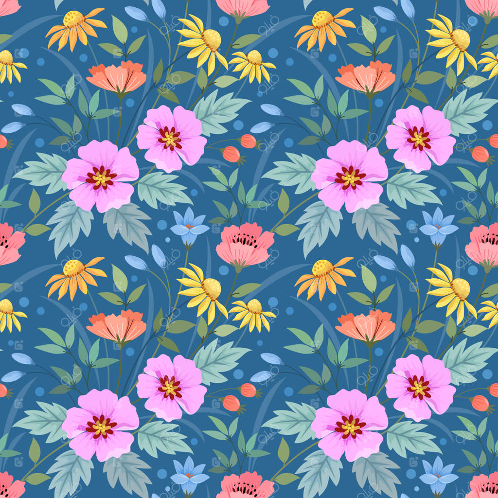 پترن گل‌های رنگارنگ طراحی دستی برای پارچه و کاغذ دیواری