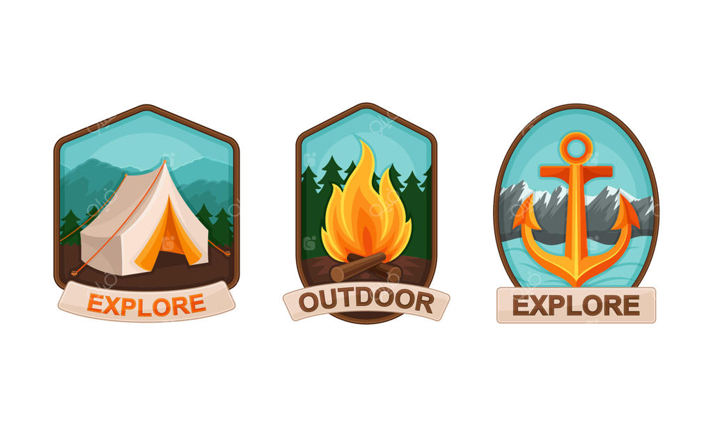 نشان کمپینگ و کاوش در فضای باز با طرح لنگر و آتش اردوگاه