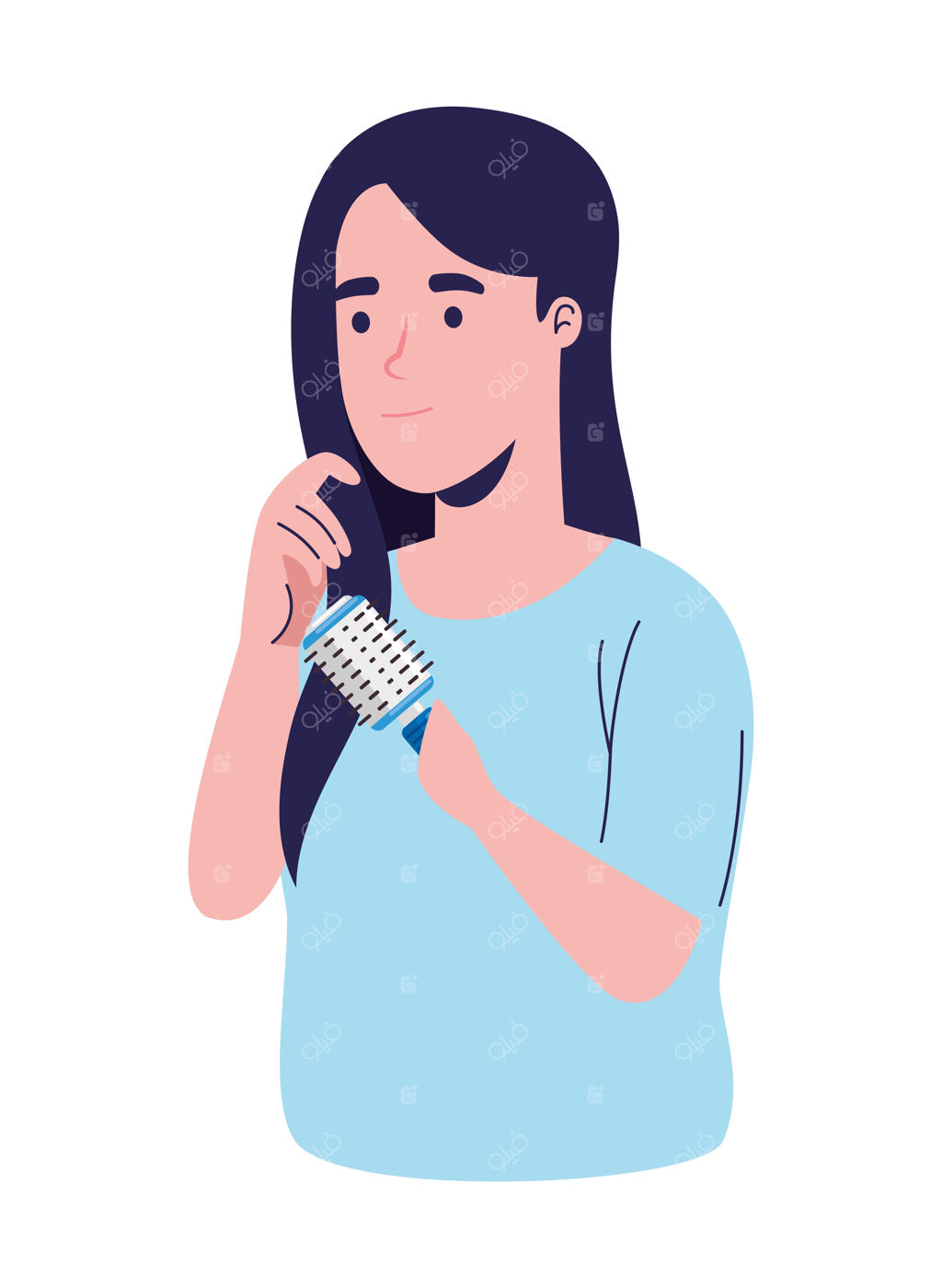 زن خندان با آیکون برس مو، جداشده