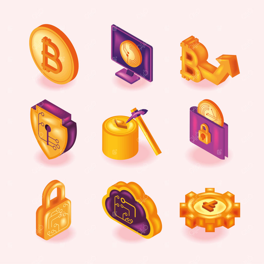 مجموعه آیکون‌های ایزومتریک ارزهای دیجیتال