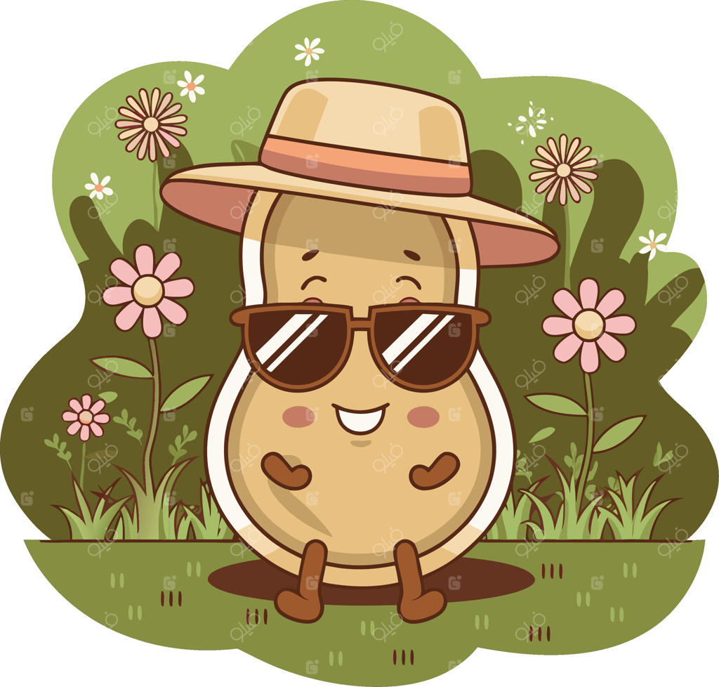 شخصیت بامزه بادام زمینی در حال استراحت در باغچه تابستانی