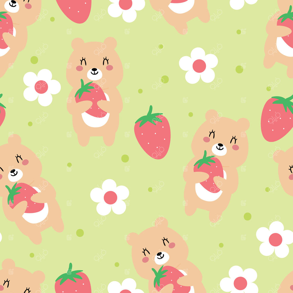 طرح وکتوری خرس بامزه با پترن توت‌فرنگی