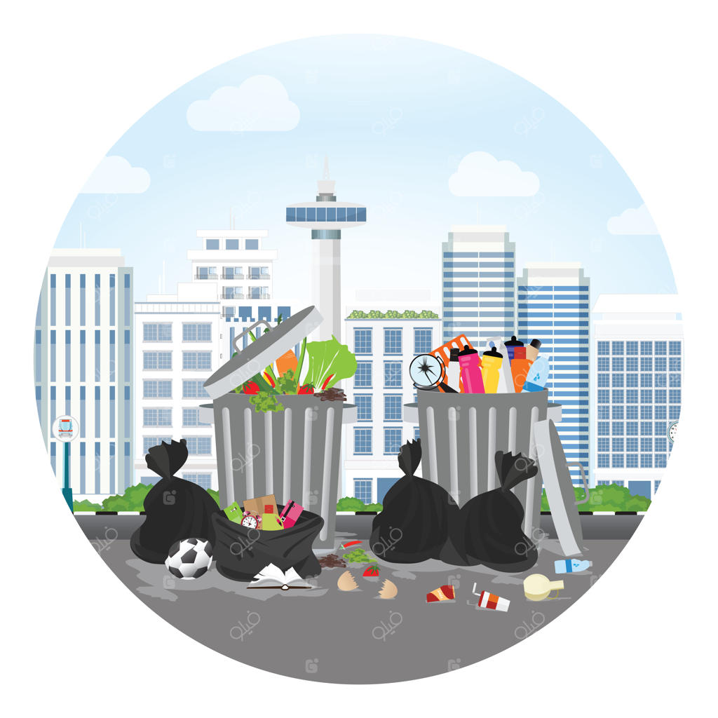 سطل زباله پلاستیکی پر از آشغال سرریز شده.