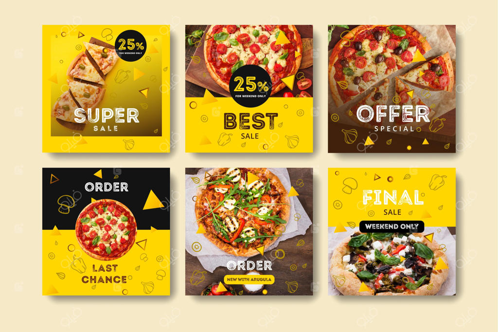 مجموعه پست‌های اینستاگرام برای رستوران پیتزا