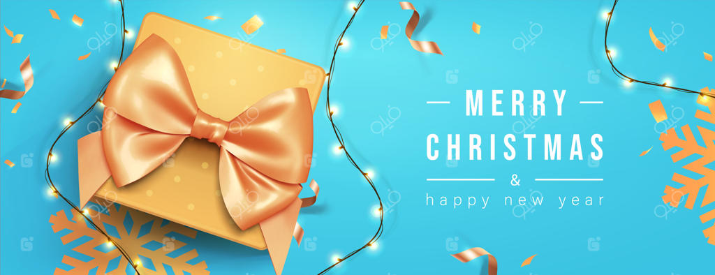 پرچم جشن کریسمس مبارک با شاخه‌های درخت کاج و کنفتی، تصویرسازی وکتور.