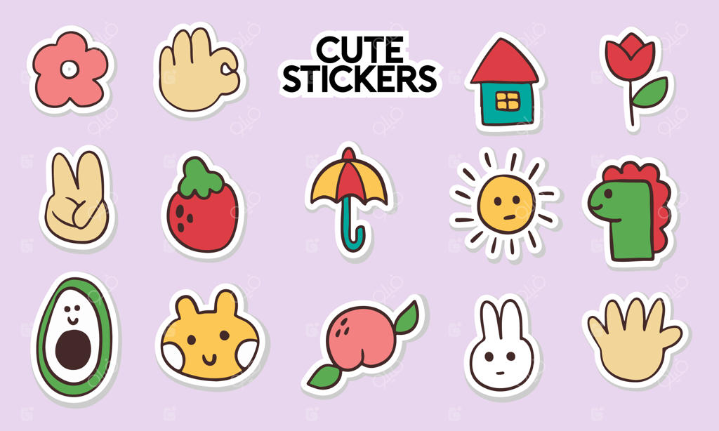 برچسب آیکون‌های بامزه کودکان - تصویرسازی وکتوری رنگارنگ