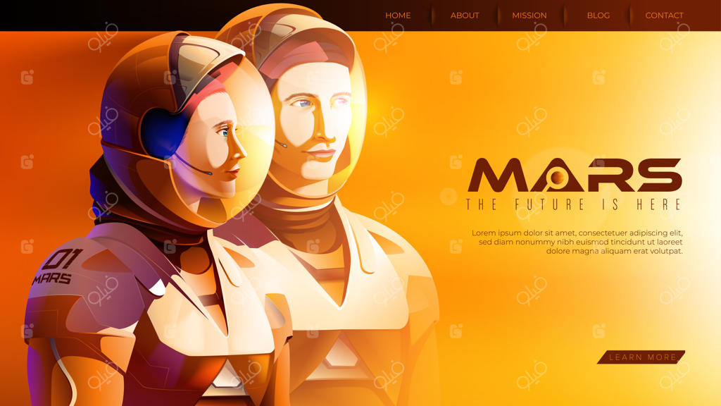 تصویر وکتور از دو فضانورد مریخی با اطمینان در کنار هم ایستاده و آماده