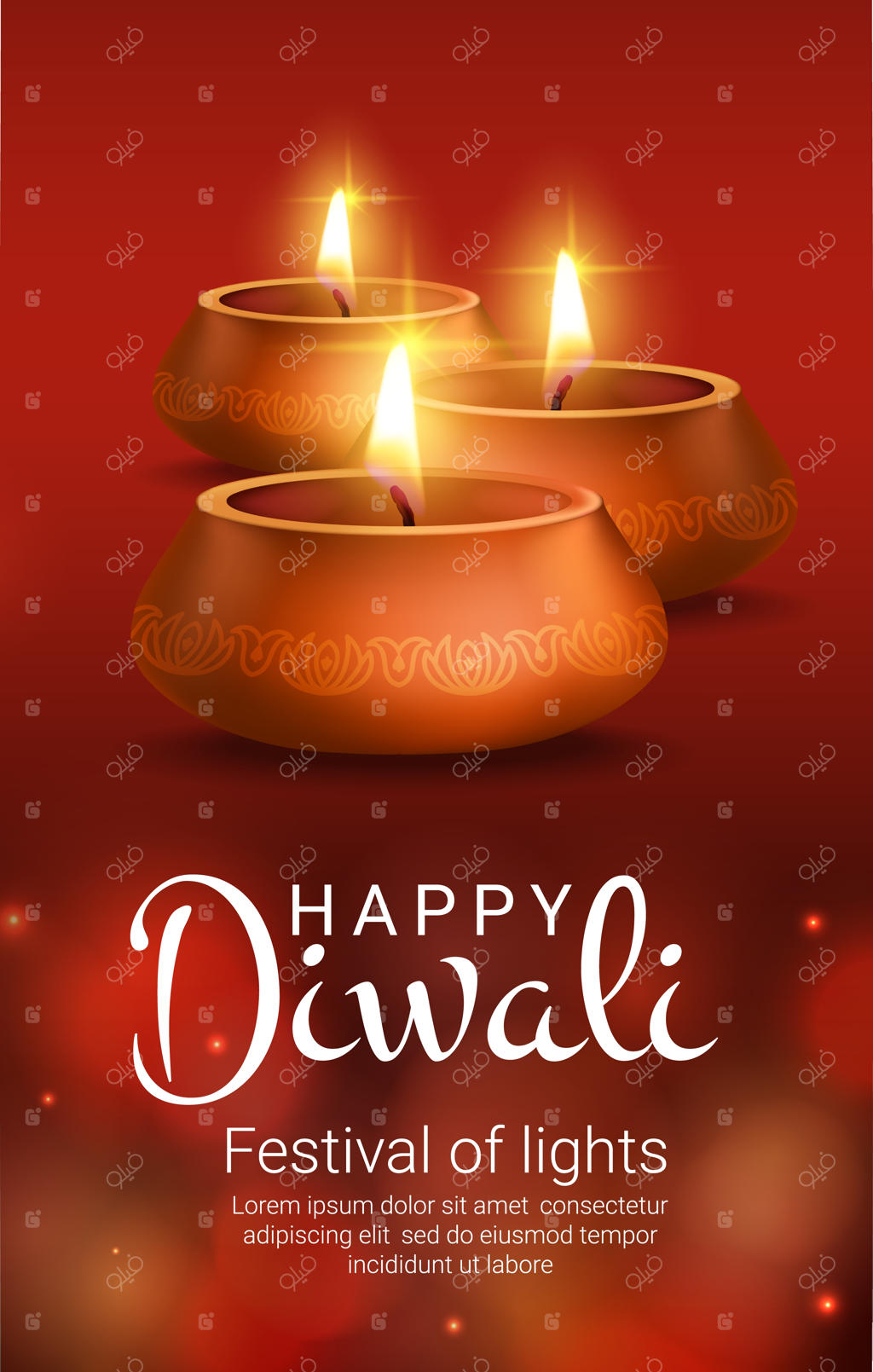 چراغ‌های دیای طلایی و رنگولی با گل، جشن نور دیوالی در آیین هندوهای هند