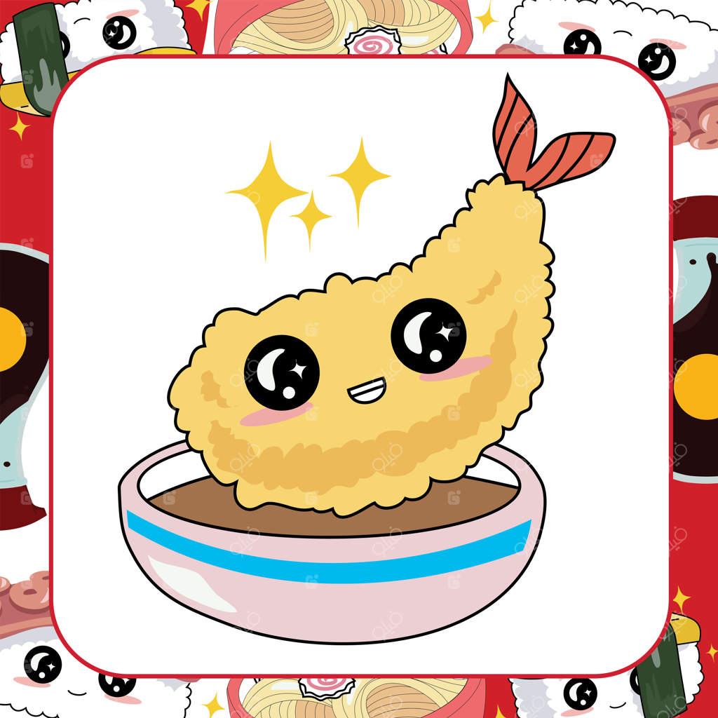 کارت آموزشی بامزه سوشی برای کودکان. ترویج غذای سنتی ژاپنی. تصویرسازی وکتور.