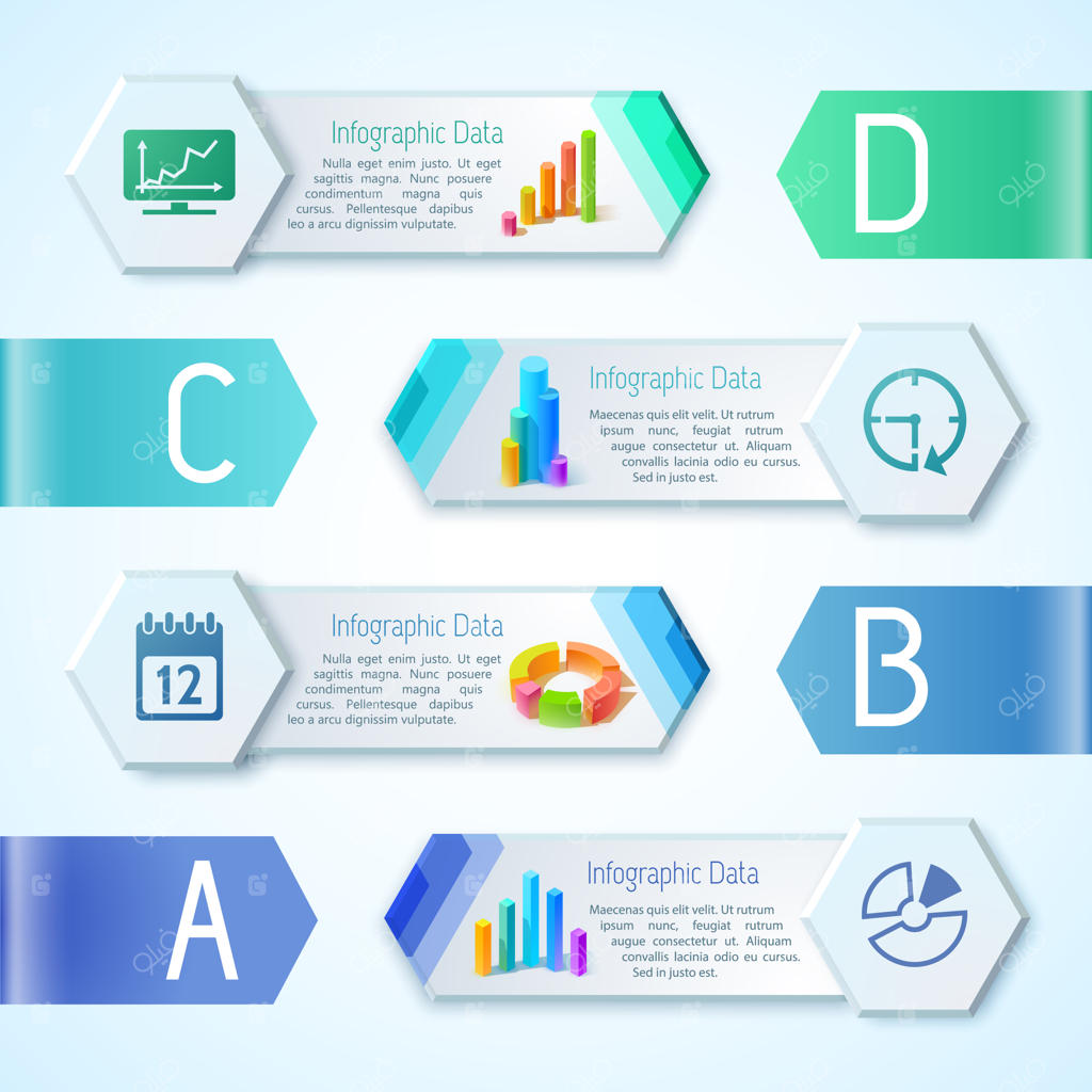 طرح اینفوگرافیک با شمایل‌های ارتباطات مدرن در قاب‌های شش‌ضلعی