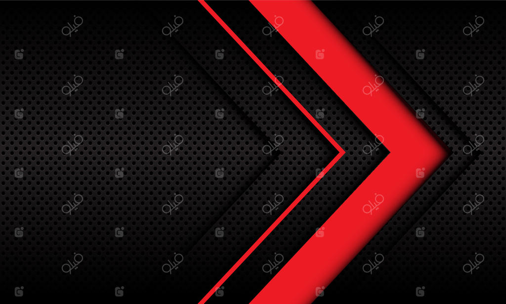 طراحی مدرن و آینده‌نگر: فلش قرمز انتزاعی روی شبکه دایره‌ای فلزی تیره.