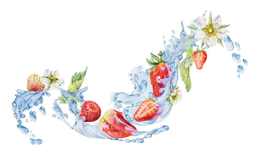 پاشیدن توت‌فرنگی‌های تازه در آب