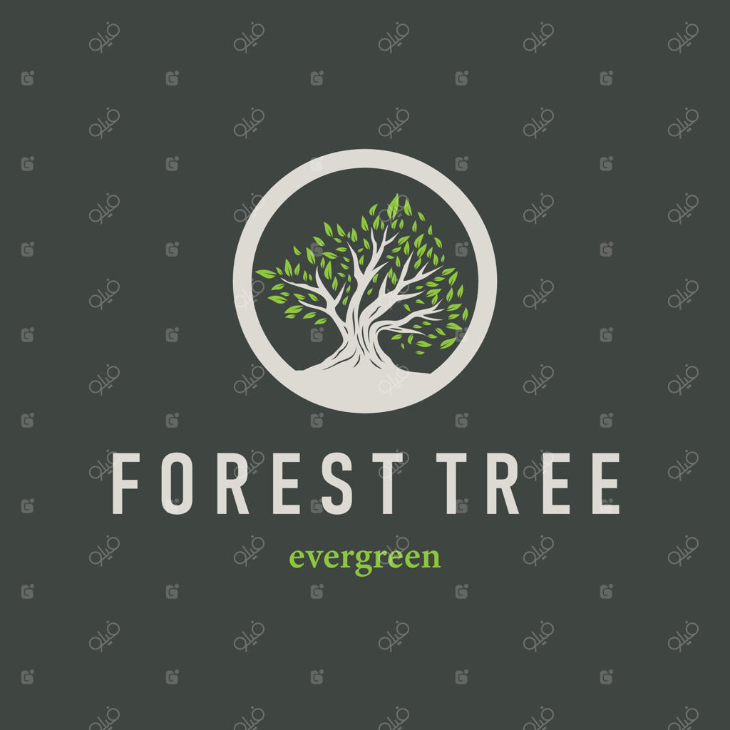 سیلوئت درخت: لوگوی زمین بازی کودکان با مفهوم طبیعی درخت و جنگل سبز به عنوان نماد برند یا قالب پوستر
