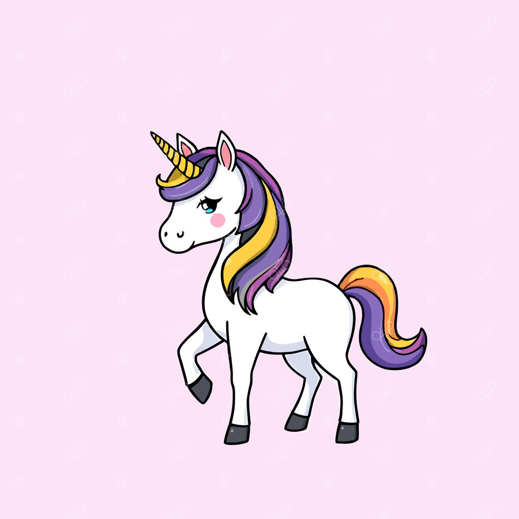 تصویرسازی وکتور و کارتونی تک‌شاخ با طرح رنگین‌کمانی