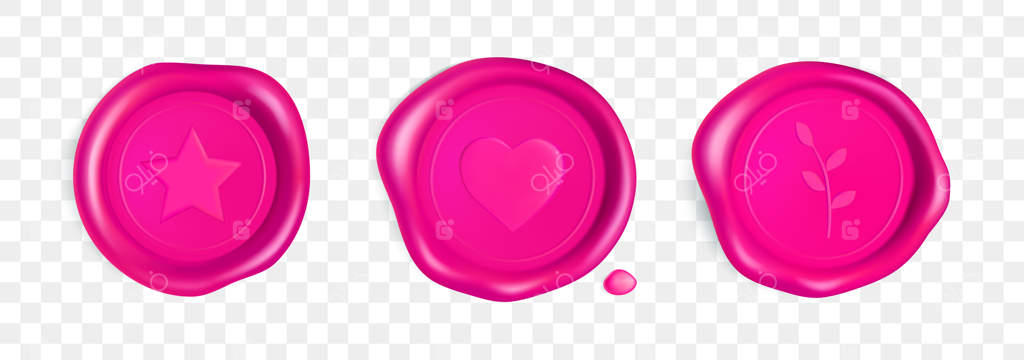 مهر مومی صورتی با قلب، شاخه و ستاره: طراحی واقعی برای کارت پستال یا دعوت‌نامه عروسی