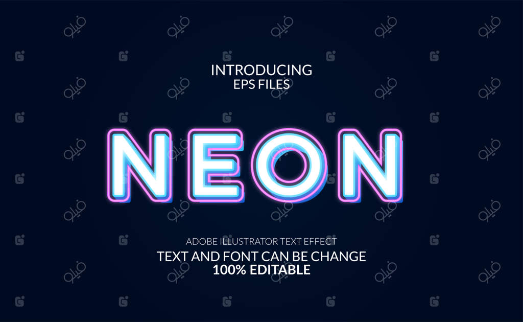 افکت فونت نئون درخشان: فونت و متن قابل ویرایش. حاشیه صورتی و درخشش سفید.
