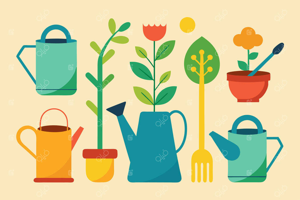 ابزارهای باغبانی و گیاهان در طراحی مینیمالیستی