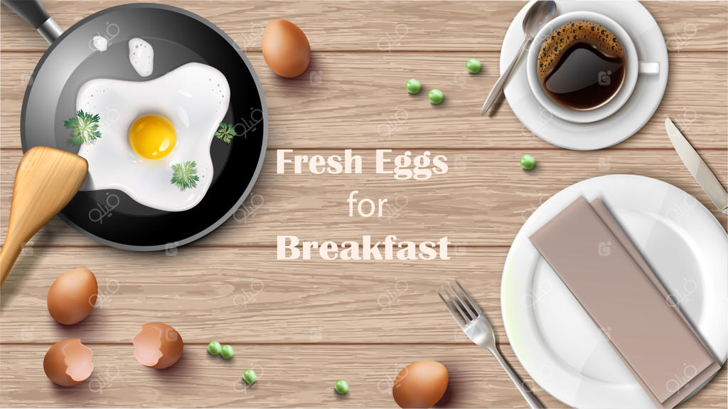 پس‌زمینه واقع‌گرایانه و مغذی برای صبحانه سالم: چیدمان چوبی میز با بشقاب و چنگال