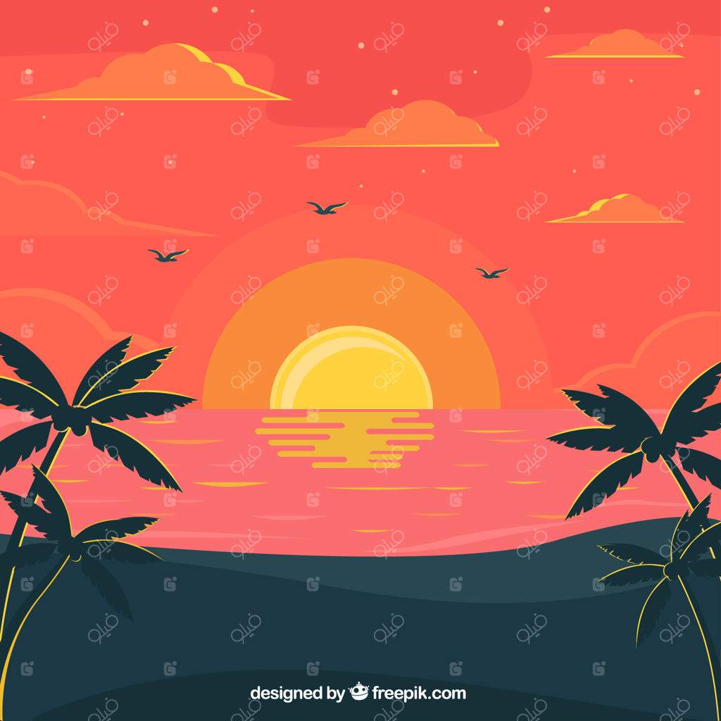 پس‌زمینه شگفت‌انگیز ساحل در غروب آفتاب