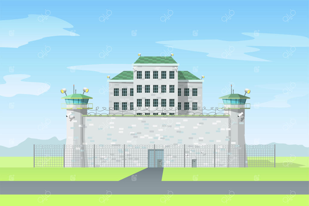 زندان خاکستری با حصار فلزی زنجیری