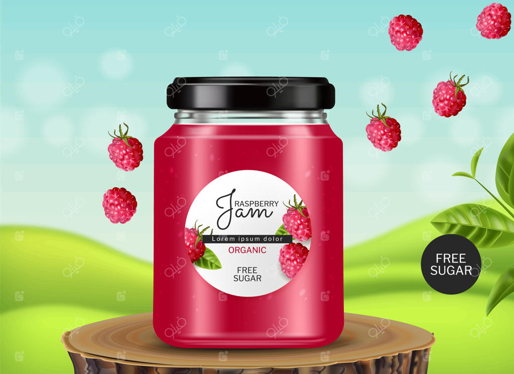 وکتور واقعی مربای تمشک. نمونه‌های قرارگیری محصول