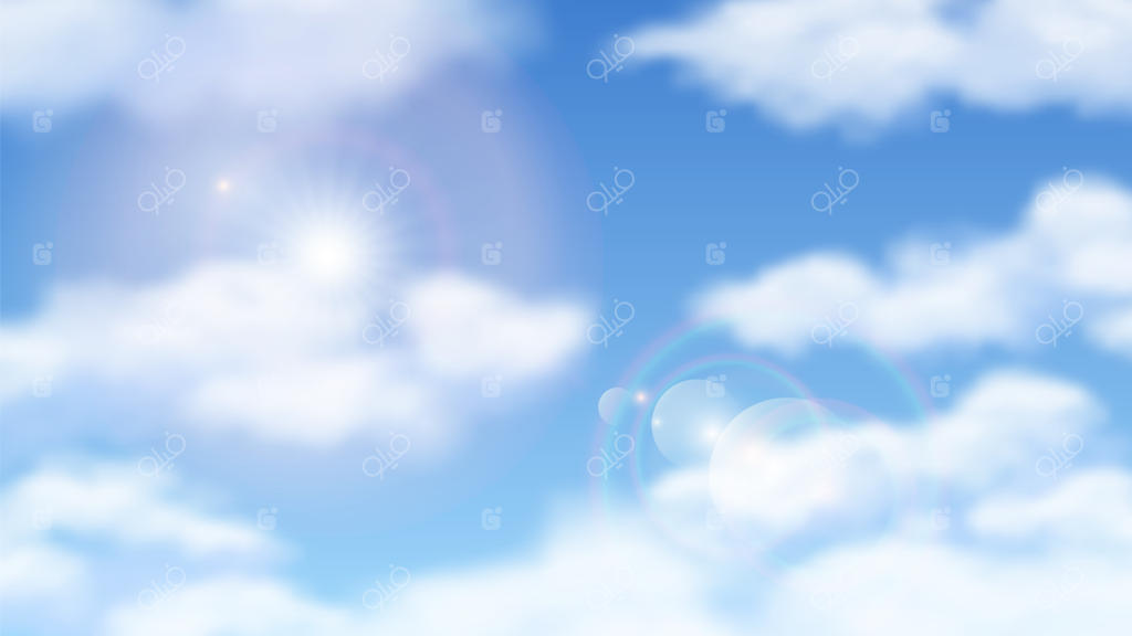 آسمان آبی آفتابی: آسمانی با ابر و خورشید. روزی با نور خورشید روشن و هوایی نیمه ابری. پس‌زمینه‌ای از نور آفتاب.