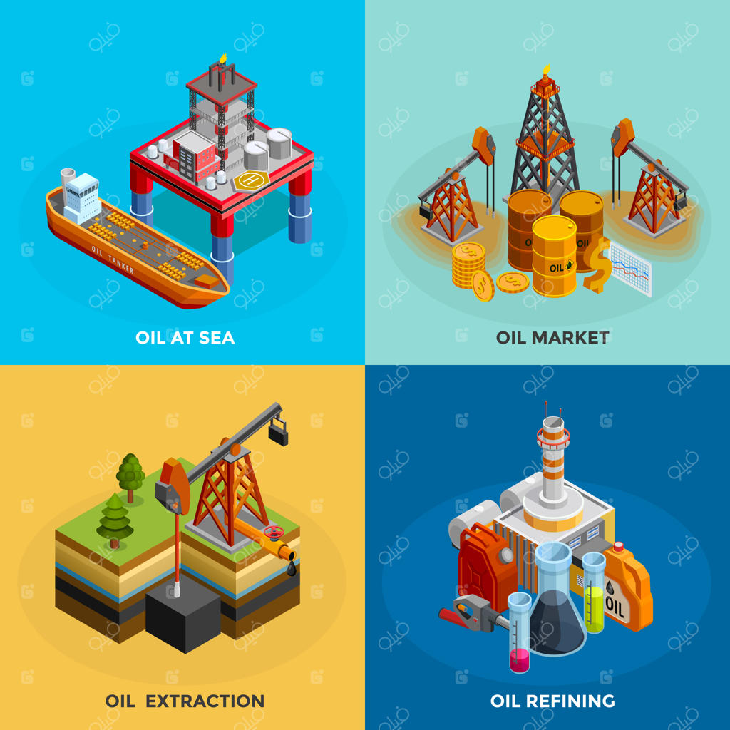 ۴ آیکون ایزومتریک صنعت نفت با کادر مربعی