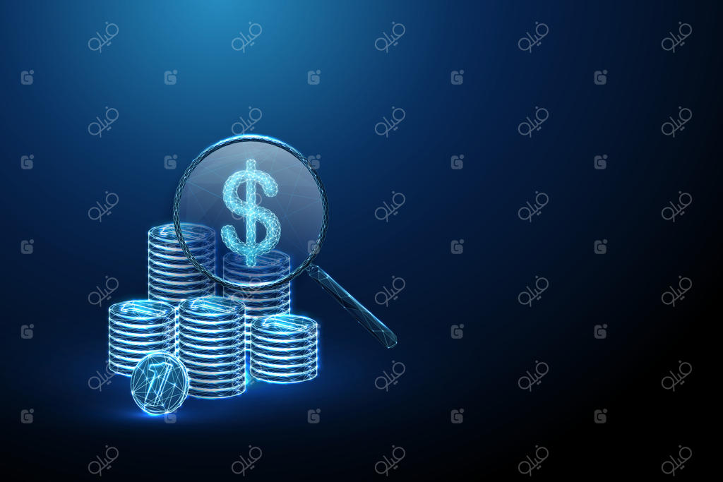 وکتور تحلیل ارز دیجیتال با ذره‌بین