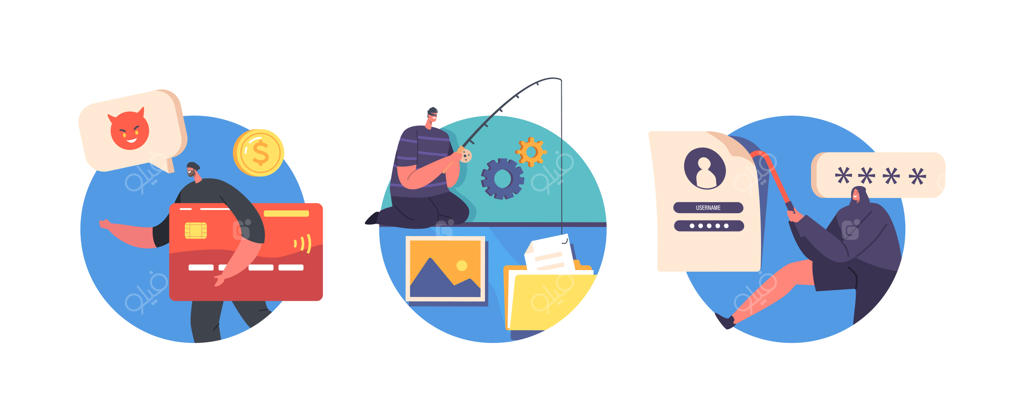 مجرمان، سارقان، هکرها یا نفوذگران: نقاب‌دارانی با کارت اعتباری دزدی، میله و دیلم - آیکون‌ها و آواتارهای مستقل