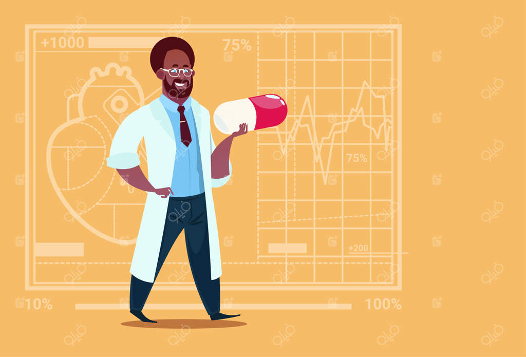 پزشک آفریقایی‌تبار در حال نگه‌داشتن قرص - کارمند کلینیک پزشکی بیمارستان