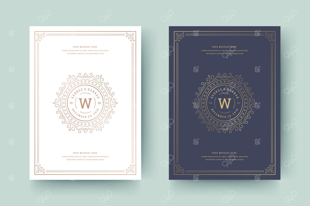 کارت دعوت عروسی شیک با طراحی زیبا و تاریخ مراسم.