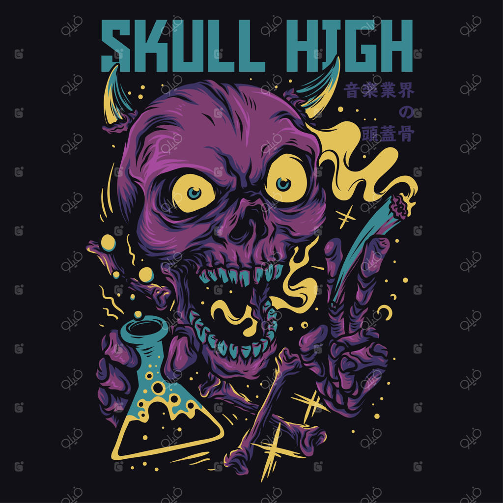 تصویر کارتونی و بامزه جمجمه در ارتفاع بلند