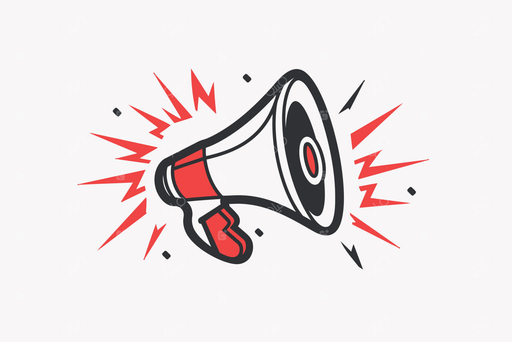 تصویری کارتونی از بلندگو همراه با نوشته‌های "بلندگو"