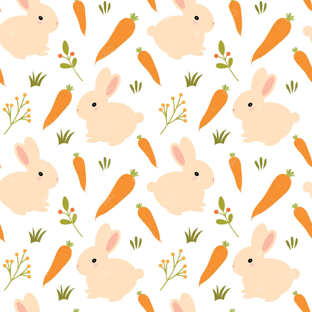 پترن بامزه خرگوش با هویج برای بهار - وکتور حرفه‌ای