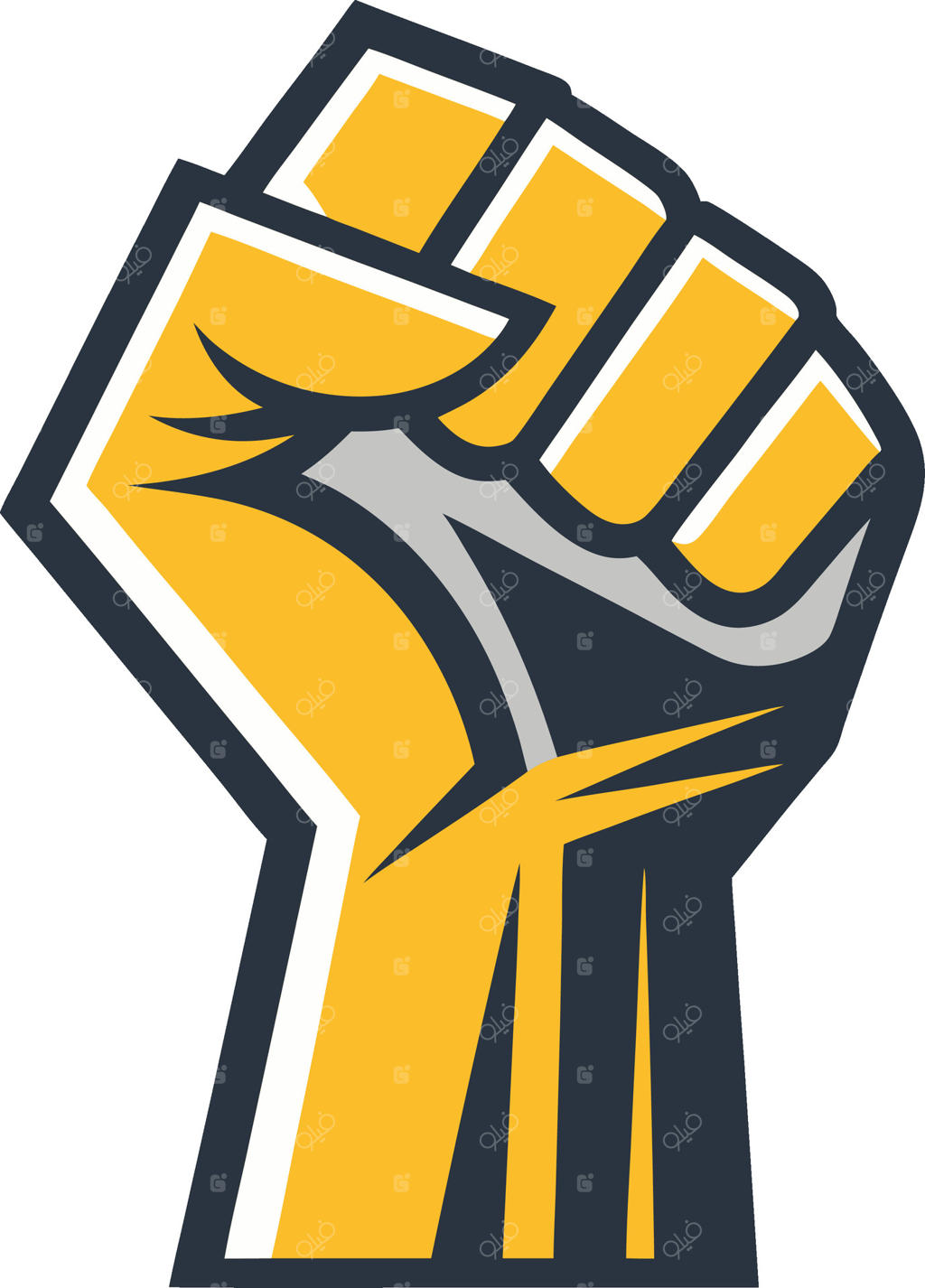 نشان گرافیکی مشت برافراشته؛ نماد قدرت، توانمندی و کنشگری، مناسب برای طراحی