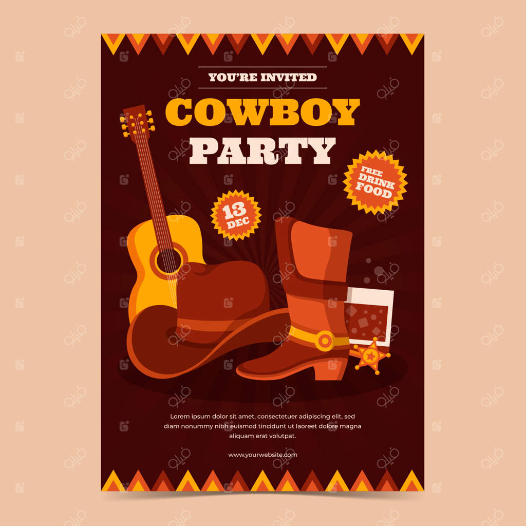 دعوت‌نامه مهمانی کابوی با طراحی دستی