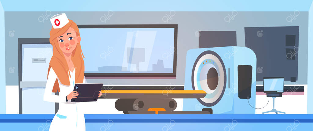 پزشک زن نتایج اسکن MRI را بررسی می‌کند