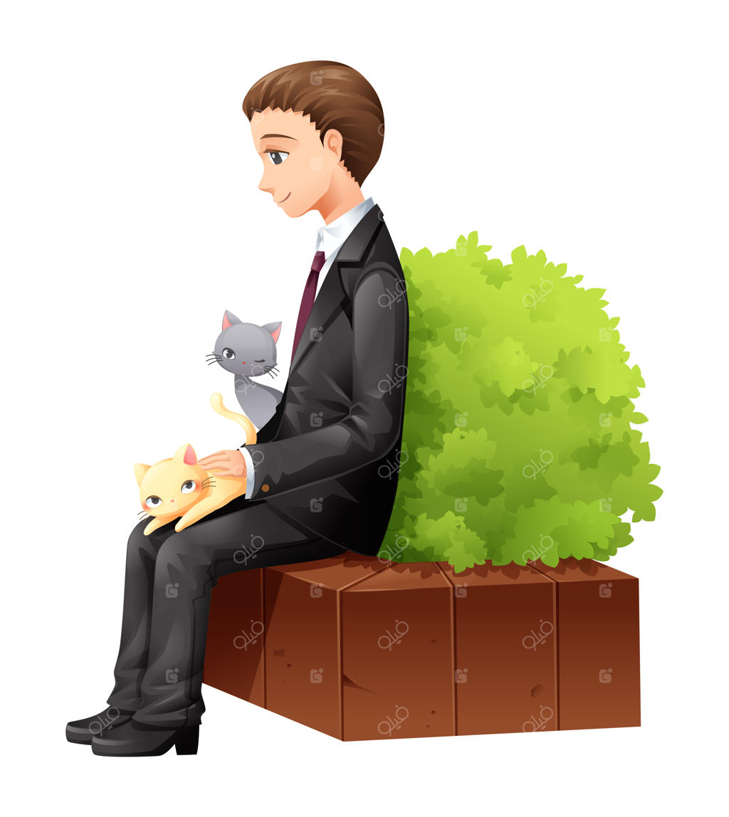 آقای کارمند در زمان استراحت با گربه بازی می‌کند