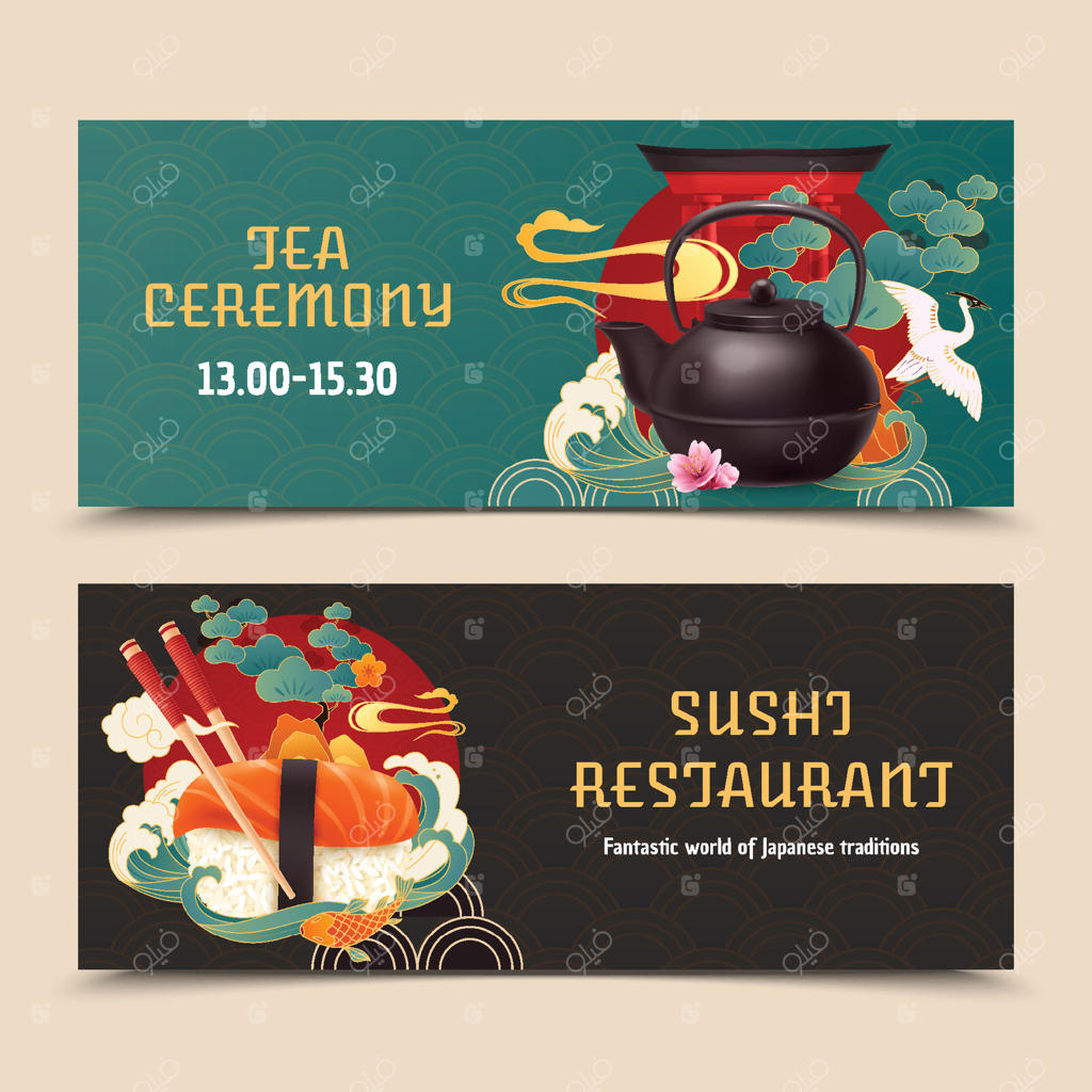 مجموعه بنر رئالیستی برای رستوران آسیایی