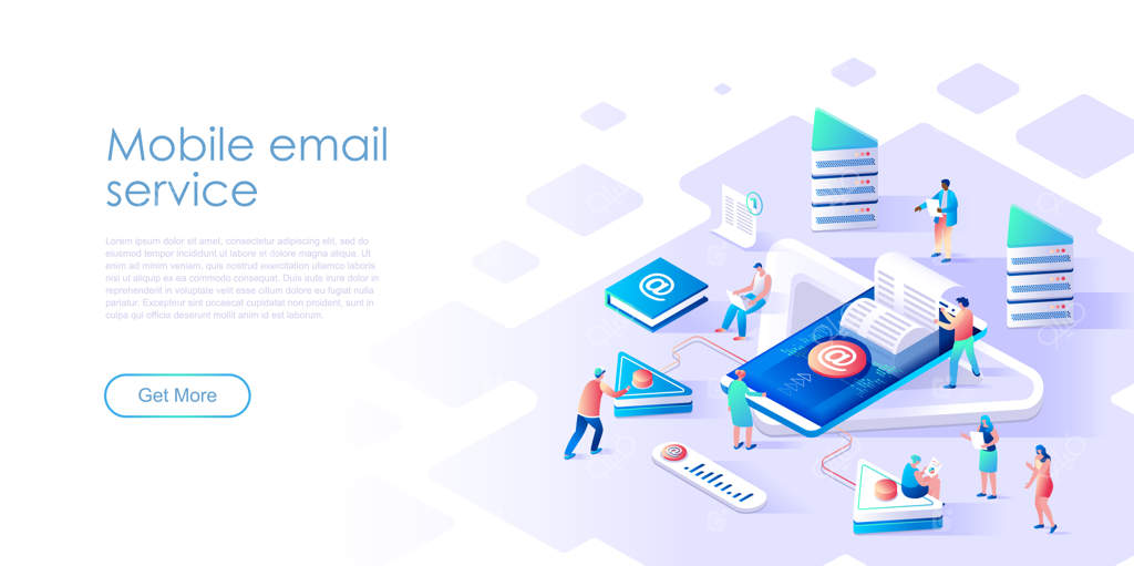 صفحه فرود ایزومتریک برای خدمات ایمیل یا مفهوم اپلیکیشن موبایل