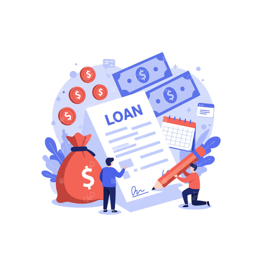 امضای قرارداد وام با تصویر کیسه پول و دلار