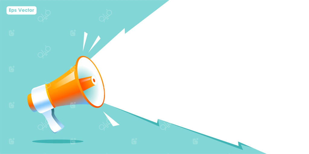 وکتور بلندگو با حباب گفتگوی خالی در پس‌زمینه بنفش؛ طرح مفهومی دعوت به همکاری، استخدام و اطلاعیه با استایل مدرن